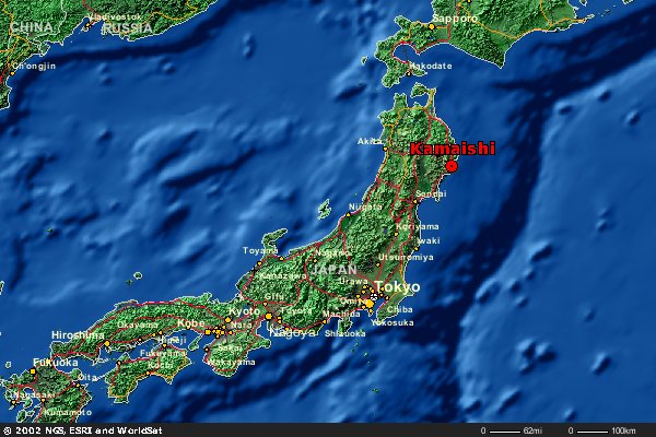 Map of Honshu, Japan