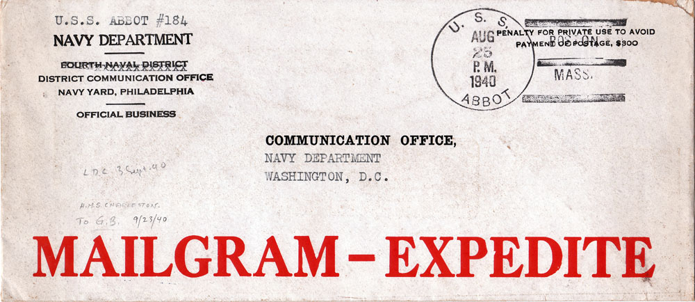 Envelope from USS Abbot DD184, 1940