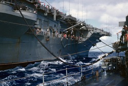 Abbot refueling from carrier Hornet (CV 12)