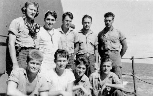 Gun #54 Crew:<br>BACK ROW (L→R) K. Moore, G. Pacitti, J. Petelle, J. Emerson, J. Bynum.<br>FRONT ROW (L→R) J. Hillman, P. Withers, F. Pettigrew, R. Gesiakowski.