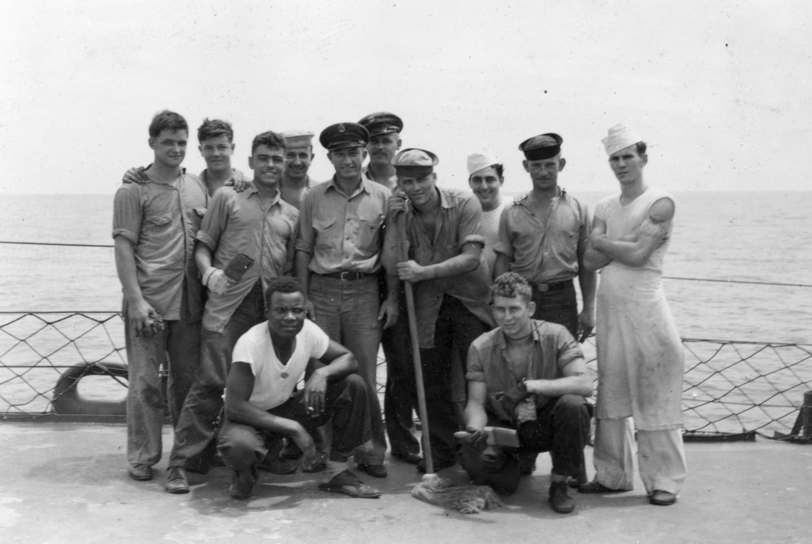 BACK ROW (L→R) C. “Dinty” Moore, [unknown], M. Viera, M. Rusinoski, T. Westbrook, R. Witt, J. Novacek, G. Pacitti, V. Olszewski, H. Muensterman.<br>FRONT ROW (L→R) J. Davis, W. Curry.