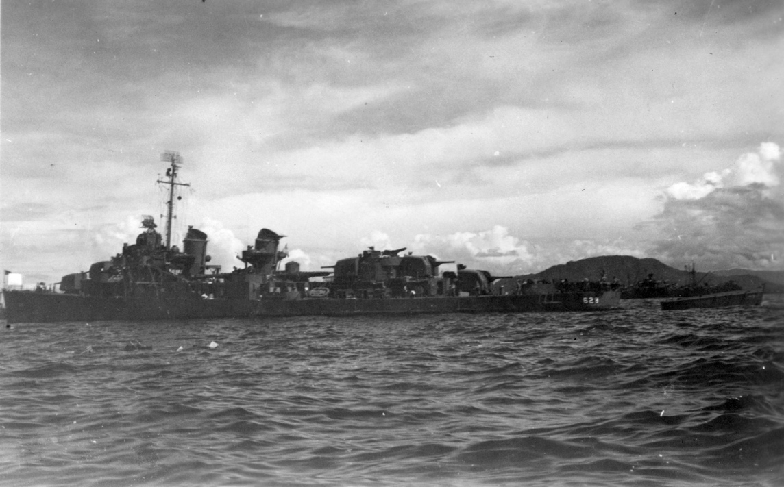 Abbot, possibly off Corregidor.<br>Note movie screen on forecastle.