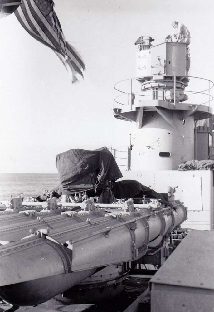 Gil Nelson at the MK 56 Gun Fire Control System during air action-starboard drill. 